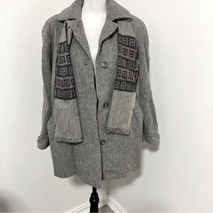 Vintage Herman Kay Coat and Scarf Button Front Women Size 10P Gray Wool Pockets